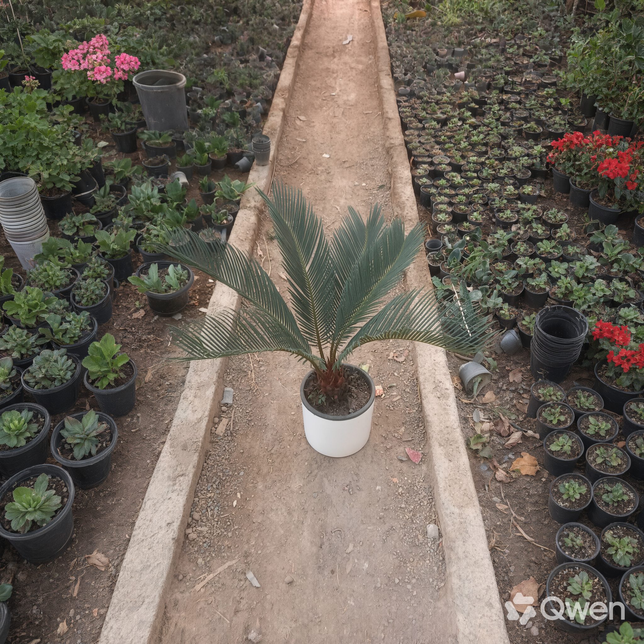 سیکاس  با گلدان سفید سرامیک